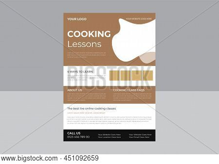 Layout Template For Cooking Classes Flyer, Young Chef Woman Holding Kitchen Item And Showing Gesture