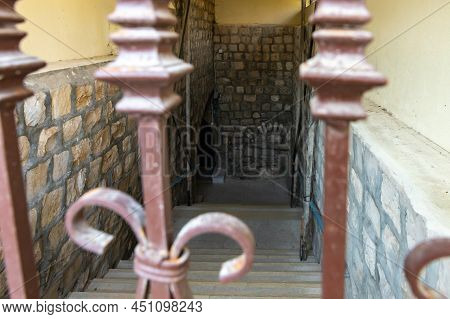 Nazareth, Israel, February 12, 2022 : Entrance To The Underground Of The Greek Orthodox Metropolitan