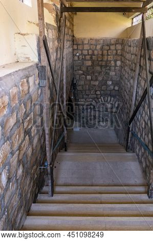 Nazareth, Israel, February 12, 2022 : Stone Staircase Leading To The Underground Of The Greek Orthod