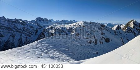Wind Movements In The Snow. Storm Tracks In The Snow. Ski Tour On The Mutteristock.beautiful View Of