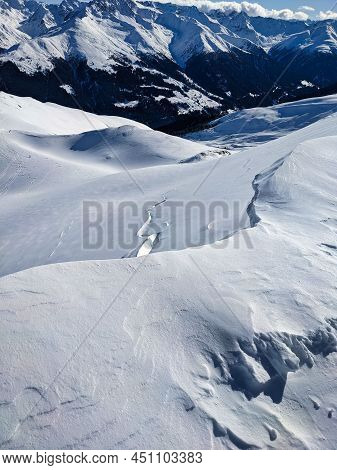 Large Avalanche Crack Edge. Gliding Snow Avalanches. Avalanche In Winter. Davos