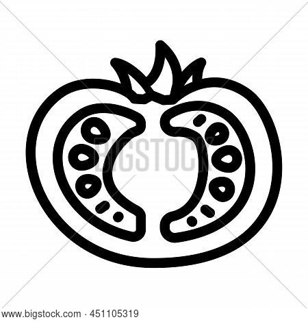 Half Tomato Line Icon Vector. Half Tomato Sign. Isolated Contour Symbol Black Illustration