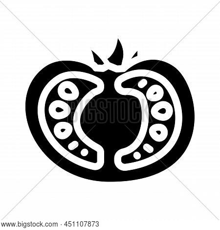 Half Tomato Glyph Icon Vector. Half Tomato Sign. Isolated Contour Symbol Black Illustration