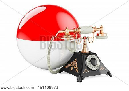 Phone With Indonesian, Monacan Flag. Communication Services In Indonesia, Monaco, Principality Of Mo