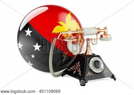 Phone With Papuan New Guinean Flag. Communication Services In Papua New Guinea, Concept. 3d Renderin
