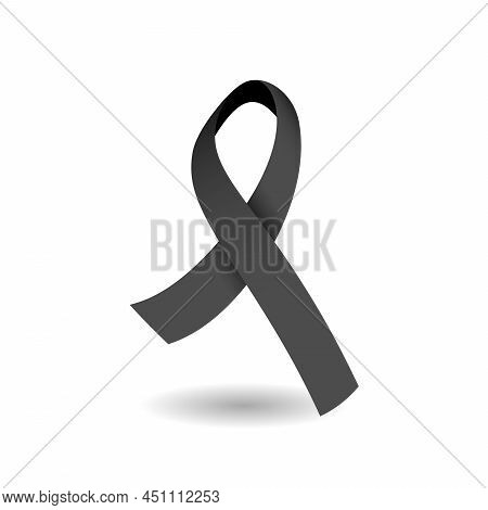 Black Mourning Ribbon. Symbol Of Remembrance Or Mourning. Awareness To Certain Types Of Cancers And 