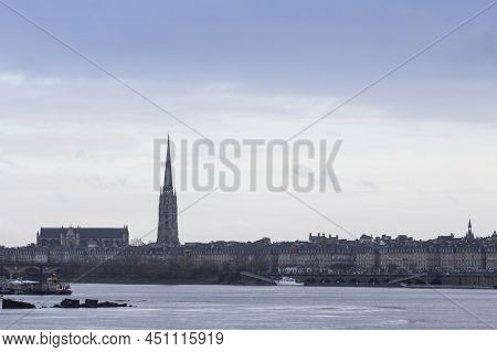 Panorama Of The Old Town Of Bordeaux, France, With The Garonne Quays (quais De La Garonne) Over The 