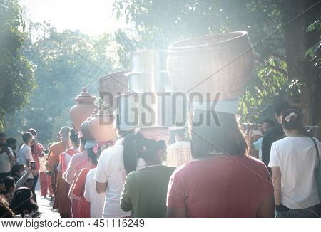 The Tradition Of Offering Alms To Monks And The Way Of Life Of The Mon People In Placing The Utensil