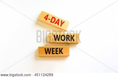 4-day Work Week Symbol. Concept Words 4-day Work Week On Wooden Blocks On Beautiful White Table, Whi