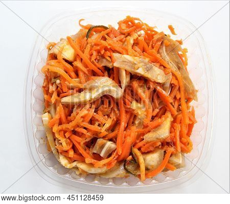 Heh Salad From Pig Ears. Salad In A Disposable Bowl.