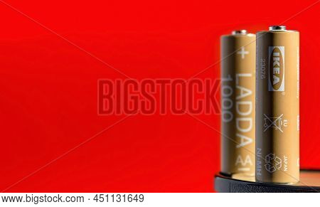 Anapa, Krasnodar Reg, Russia - March 15, 2022: Nickel Metal Hydride Rechargeable Batteries On Bright