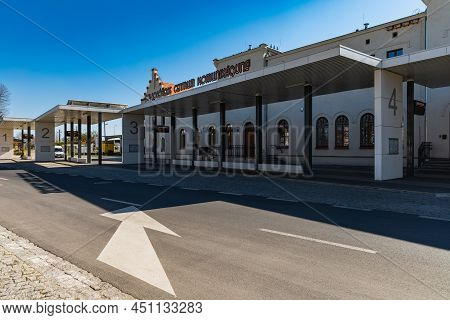 Dzierzoniow Slaski, Poland - April 2021: Owl Mountains Communication Center With Bus Stations And Tr