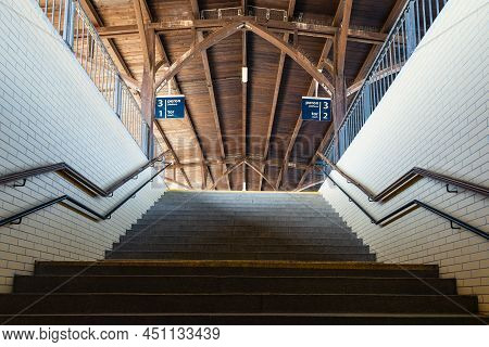 Jaworzyna Slaska, Poland - April 2021: Platform Of Railway Station In Jaworzyna Slaska