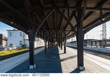 Jaworzyna Slaska, Poland - April 2021: Platform Of Railway Station In Jaworzyna Slaska