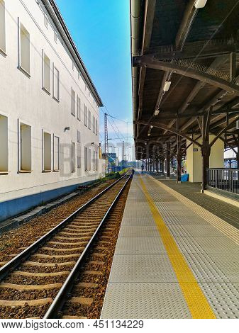 Jaworzyna Slaska, Poland - April 2021: Platform Of Railway Station In Jaworzyna Slaska