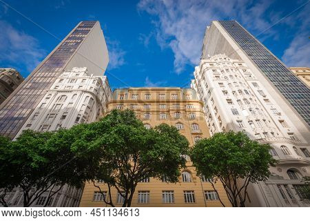 Buildings And Trees In Cinelandia Square In Rio De Janeiro City Downtown