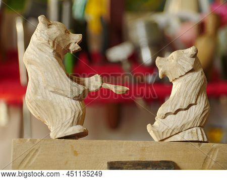 She Bear Feeds Her Cub, Carved Wooden Toy