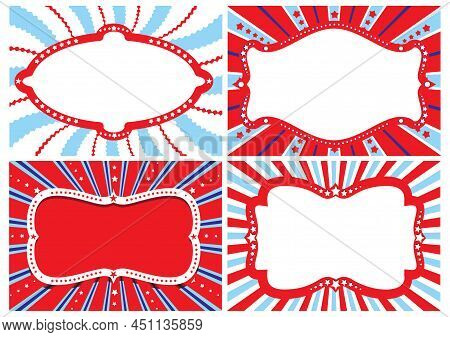 Four Bright Entertainment Stripe Poster Templates Set For Circus, Fanfair, Carnival Or Life Events A