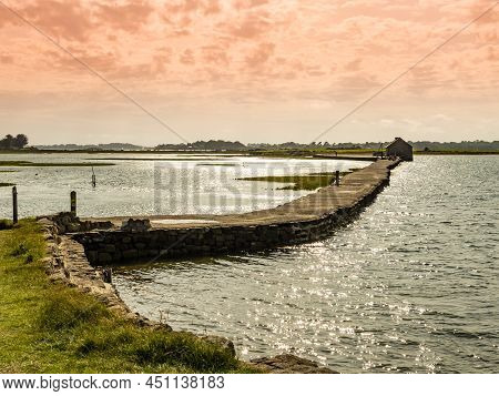 Arz Island, Stunning View Of The Tide Mill And Its Dike, Morbihan Gulf, Brittany, France