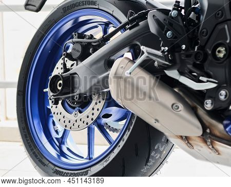 Motorcycles In The Showroom Yamaha Shop. Yamaha R7 Motorcycle. Selective Focus.