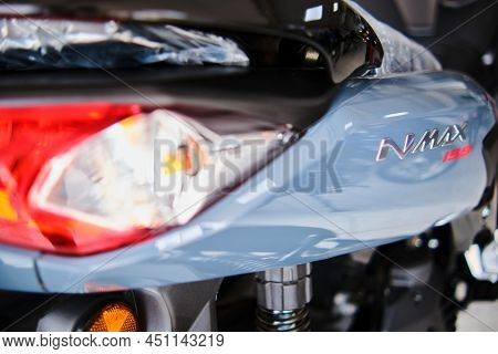 Motorcycles In The Showroom Yamaha Shop. Yamaha Nmax Motorcycle. Selective Focus.