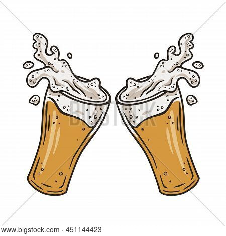 Beer Glass With Foam For Bar. Original Brew Design With Beer Mug With Froth For Print