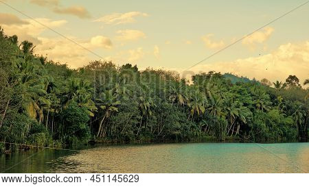 Beautiful Landscape View From River Above Thiruparappu Falls. Amazing Natural Background With Colour