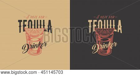 Tequila Shot With Lime And Salt For Cocktail Bar. Vector Design With Mexican Tequila For Alcohol Pab