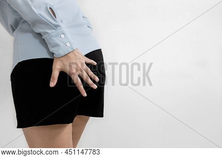 Asian Woman Holding Her Bottom With Broke Wind,gas In Digestive Tract,bloating,flatulence,farting Ma