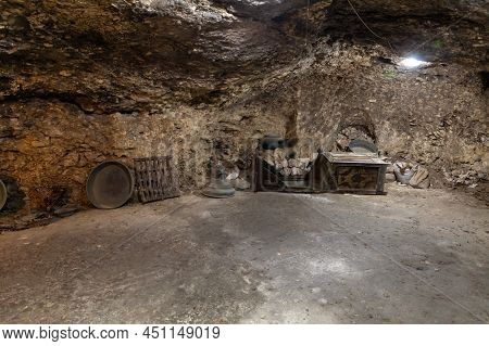 Nazareth, Israel, February 12, 2022 : The Interior Of The Underground Of The Greek Orthodox Metropol