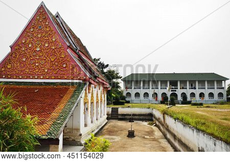 Ancient Architecture Antique Building Ubosot Church Of Wat Khien Or Khian Buddhist Temple For Thai P