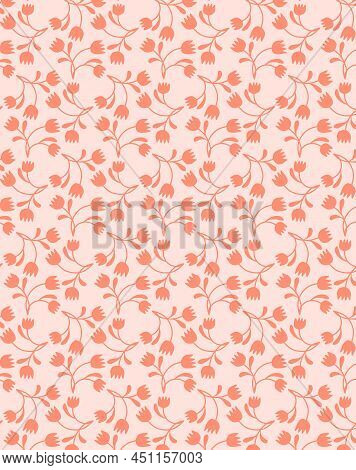 Delicate Decorative Floral Background With Small Modest Tulip Flowers In Vintage Style Limited Muted