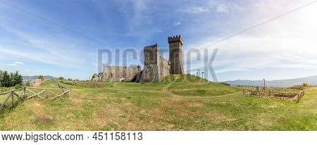 Radicofani - Italy. June 04, 2021: Panoramic View To The Hill With Rocca Of Radicofani On Top, Tusca
