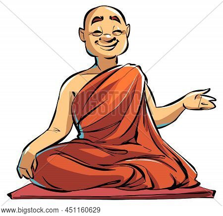 A Buddhist Monk Sits On The Floor And Talks