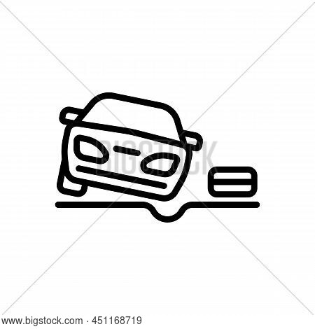 Pothole On Road. Torn Wheel. Auto Accident Icon. Vector Sign In Simple Style Isolated On White Backg