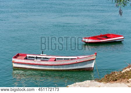 Fishing Boats On The Cachucha Beach In Puerto Real, Cadiz. Andalusia, Spain. Europe.