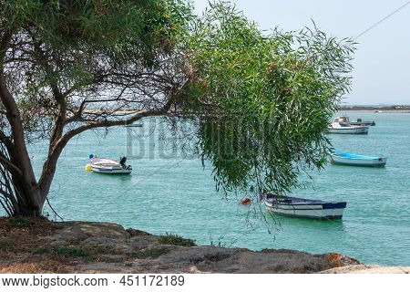 Fishing Boats On The Cachucha Beach In Puerto Real, Cadiz. Andalusia, Spain. Europe.