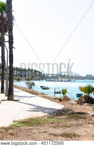 Puerto Real, In The Background The Constitution Bridge, Called La Pepa. Cadiz. Andalusia, Spain. Eur