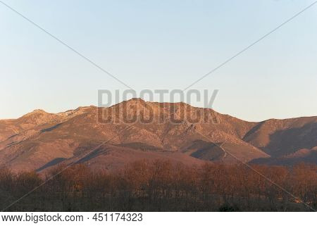 Sierra De Hervas, Sierra De Gredos, Sierra De Bejar, Pinajarro, Calvitero At Sunset In Winter