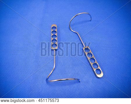 Closeup Image Of Surgical Serasis Evaluated Meshes Introducer Needle. Selective Focus