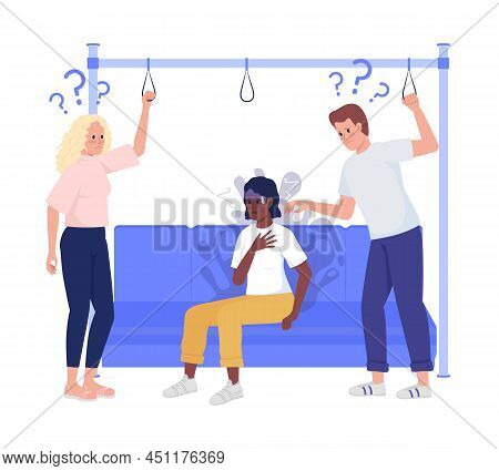 Panic Episode On Public Bus Semi Flat Color Vector Characters. Posing Figures. Full Body People On W