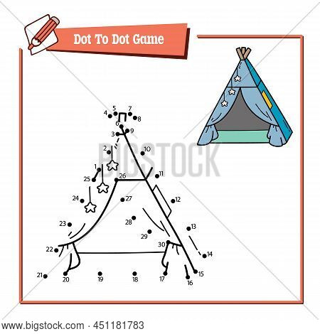 Vector Educational Game Illustration Of Dot To Dot Puzzle With Doodle Tepee
