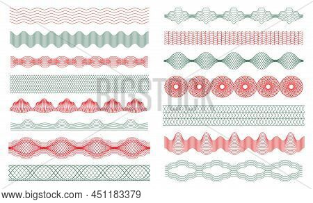 Guilloche Borders, Money Watermark, Certificate Decoration Elements. Banknote Security Watermarks, G