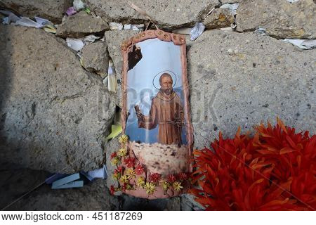 Granadilla De Abona, Tenerife, Canary Islands, Spain, March 8, 2022: Image Of The Saint With Prayers