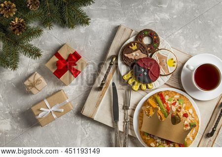 Spanish Epiphany Cake Roscon De Reyes White Copy Space Background