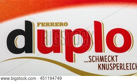 Huettenberg, Germany - February 11, 2022: Logo From Duplo Chocolate In Detail.  Duplo Bars Are Produ