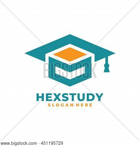 Graduate Hat And Hexagon Logo Vector. Graduation Celebration Gift Service Logo Template Design Conce