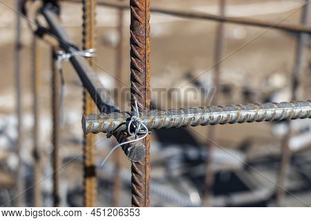 Reinforcement Prepared For Pouring A Reinforced Concrete Foundation Or Grillage. Preparation Of The 