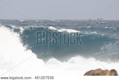 Atlantic Ocean, February 27, 2022: Passenger Ship Sailing. El Confital. La Isleta. Las Palmas De Gra