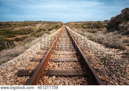 The Parallel Lines Of A Railway Track Disappearing Into The Distance At Ajgajola In The Balagne Regi